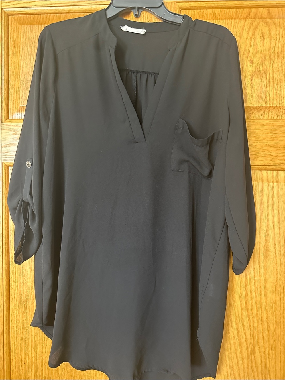 All in Favor Black Split-Neck Roll-Tab Tunic